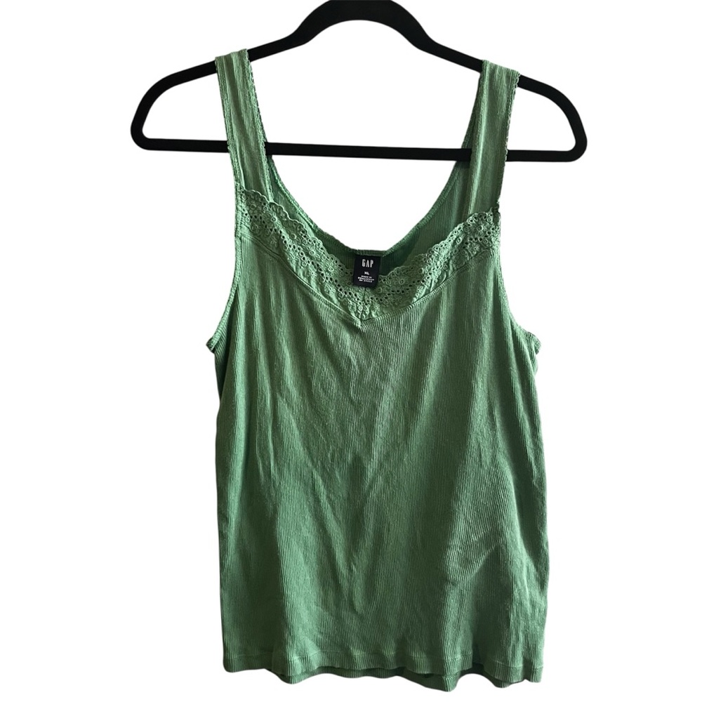 Y2K Gap Green Eyelet Lace Trim Tank Top Ribbed size XL